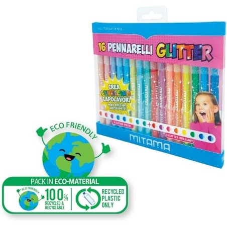 Feutre 16 couleurs PASTEL&BRIGHT GLITTER MITAMA