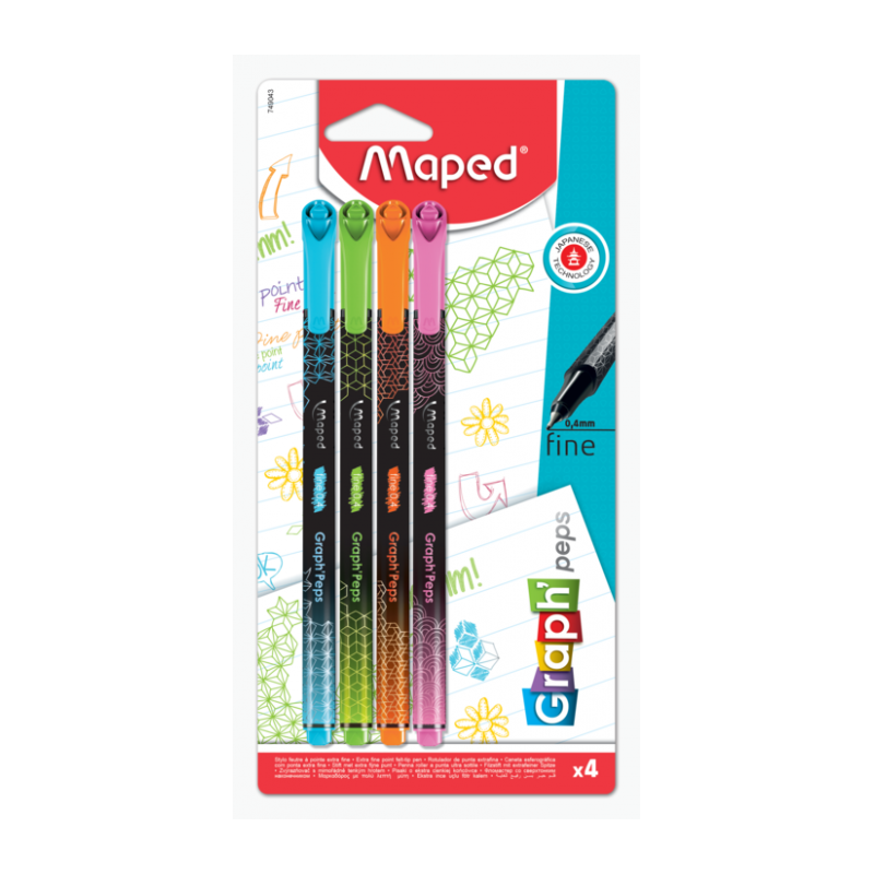 Feutre de bureau pte 0.4 graph peps DECO blister de 4 Maped