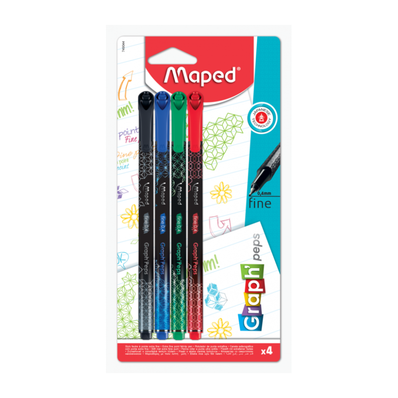 Feutre de bureau pte 0.4 graph peps DECO blister de 4 Maped