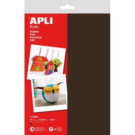 Feutrine A4 sach.10flles marron APLI KIDS