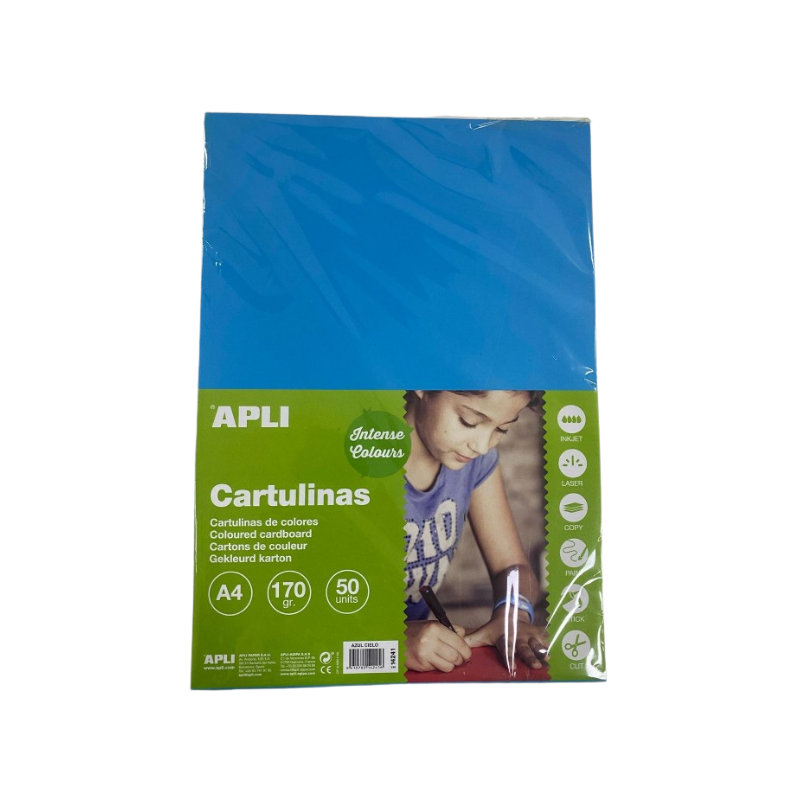 Carton 180g A4 bleu ciel sach.50flles APLI KIDS