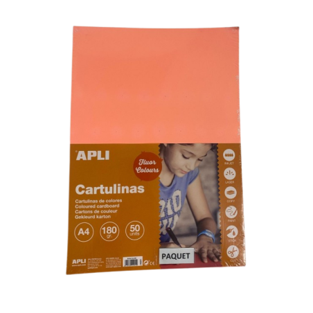 Carton 180g A4 rose fluo sach. 50flles APLI KIDS