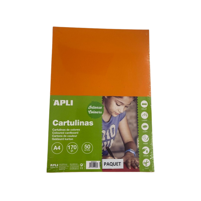 Carton 180g A4 orange sach.50flles APLI KIDS