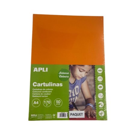 Carton 180g A4 orange sach.50flles APLI KIDS