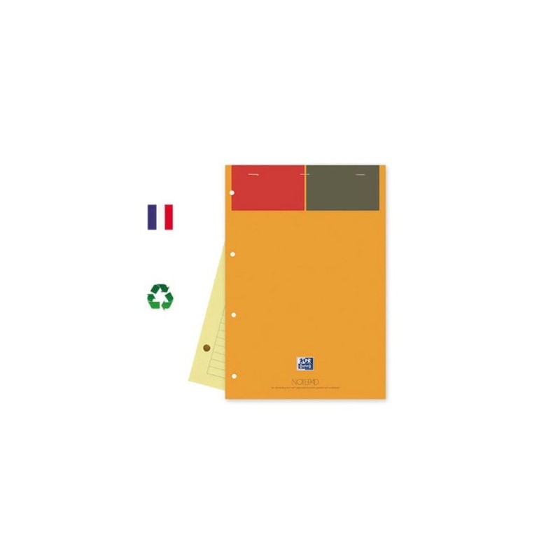 Bloc note A4 papier jaune 80flles 4 trous Oxford