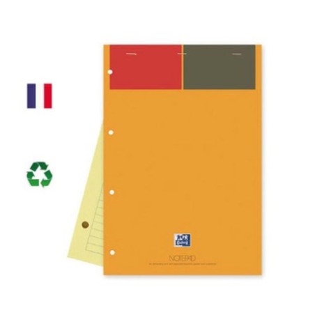 Bloc note A4 papier jaune 80flles 4 trous Oxford