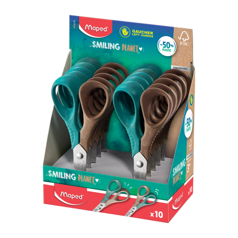 Ciseaux écolier VIVO 12cm GAUCHER  fsc SMILING PLANET Maped