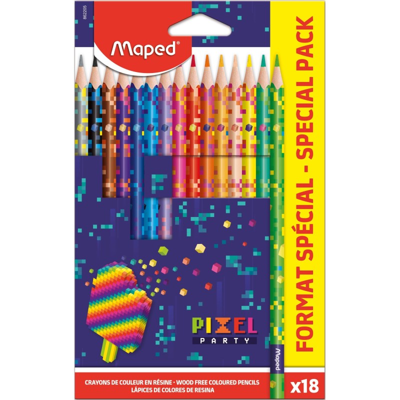 Crayons de couleur PIXEL PARTY x18cl maped