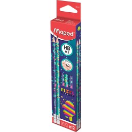 Crayon graphite HB avec gomme PIXEL PARTY boite de 12 Maped