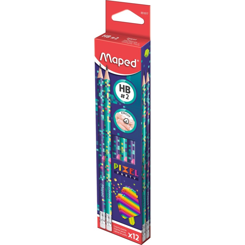 Crayon graphite HB avec gomme PIXEL PARTY boite de 12 Maped