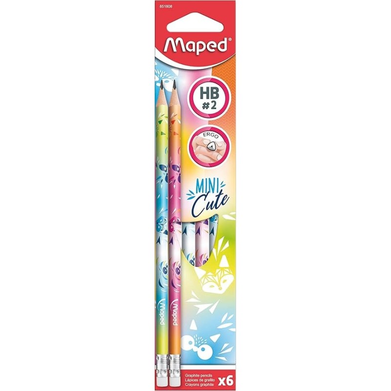 Crayon graphite graphpeps HB avec gomme MINI CUTE bte de 6 Maped