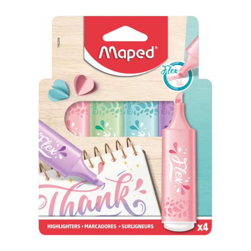 Surligneur Flex PASTEL pochette de 4 Maped