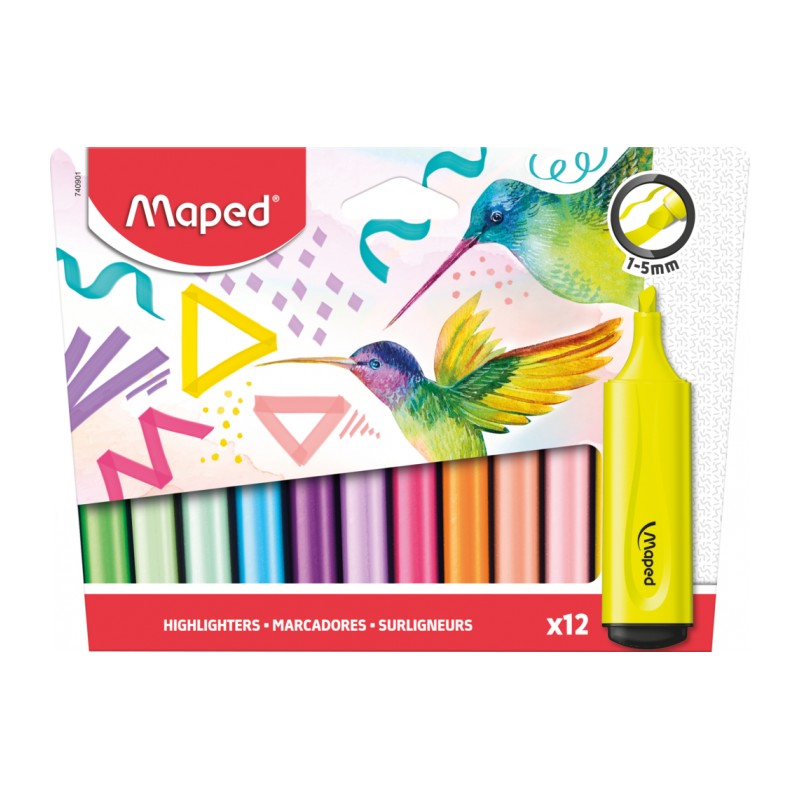 Surligneur 12 couleurs assorties Maped