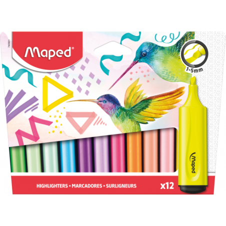 Surligneur 12 couleurs assorties Maped