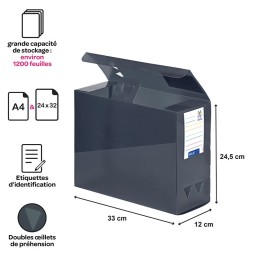 Boite de classement MAXIDOC A4 dos 12cm PP PROPYGLASS