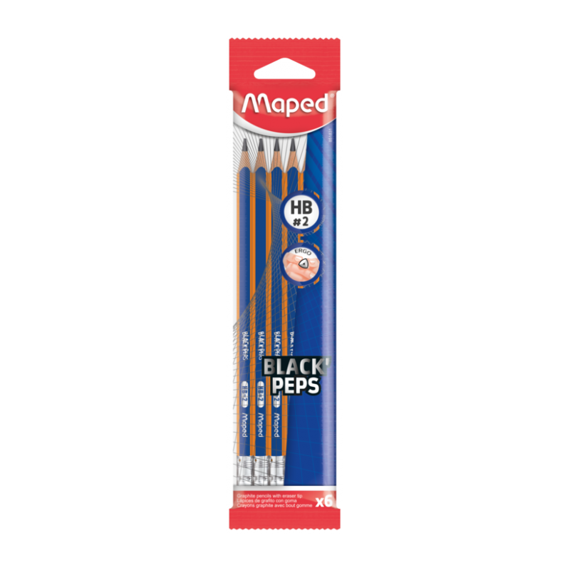 Crayon graphite HB avec gomme Blackpep's NAVY flowpack de 6 MAPED