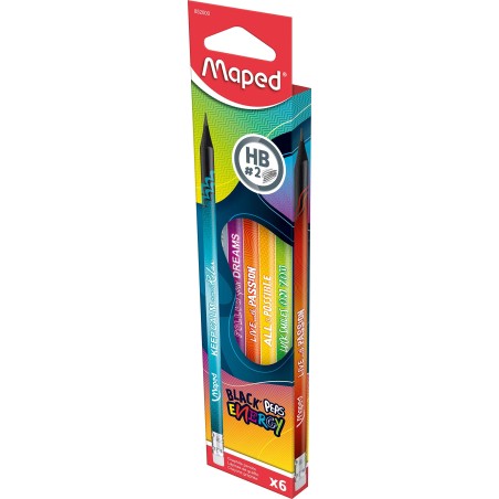 Crayon graphite HB Blackpep's ENERGY blister de 6 MAPED