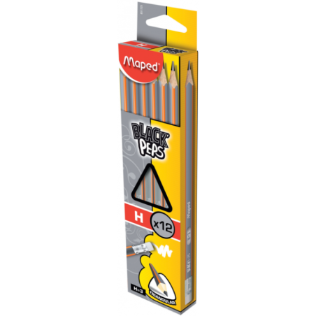 Crayon graphite H avec gomme BLACK'PEPS FSC 100% Maped
