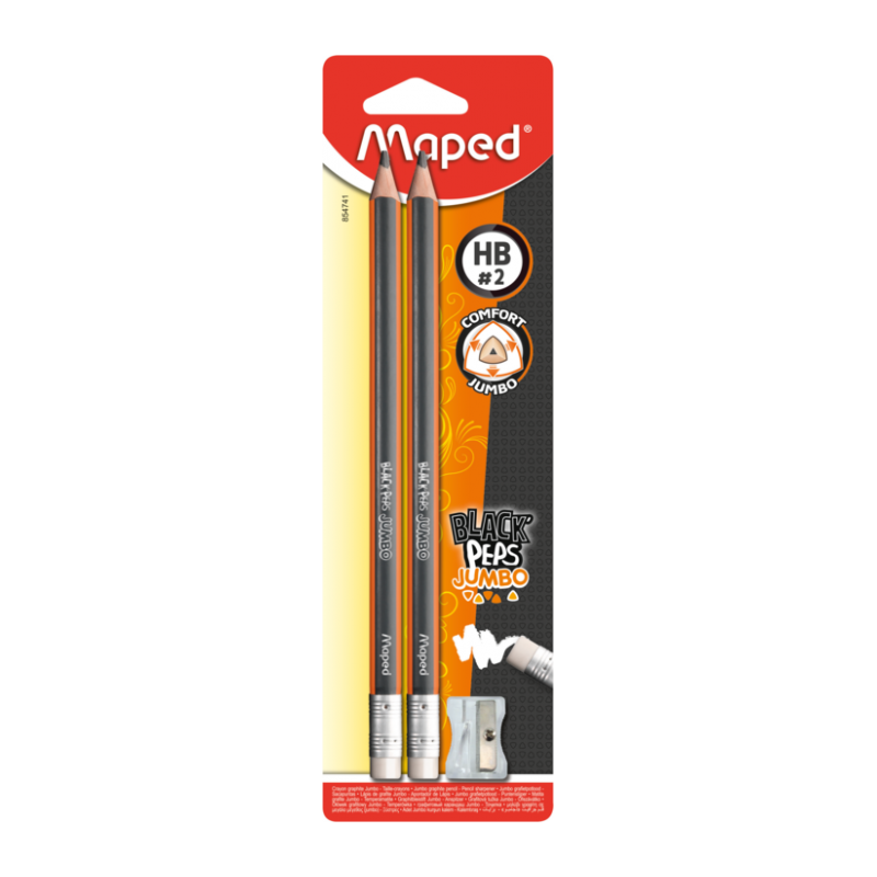 Crayon graphite black peps JUMBO avec gomme (blister de 2) + TC Maped