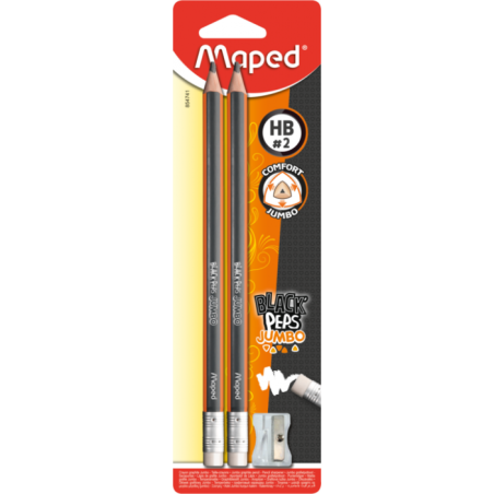 Crayon graphite black peps JUMBO avec gomme (blister de 2) + TC Maped