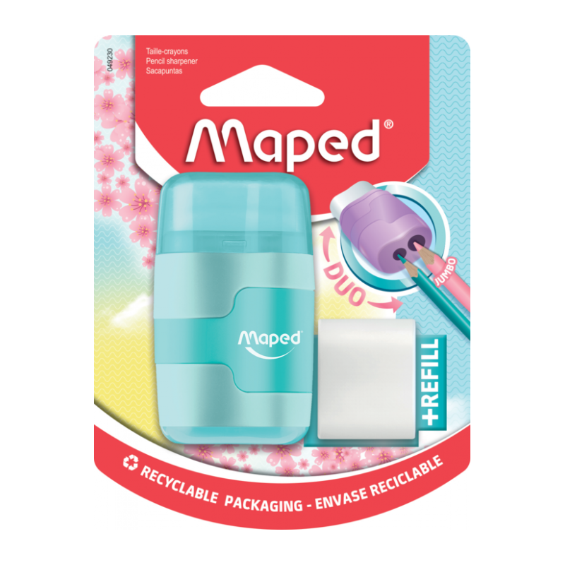 Taille crayon 2 trous avec gomme CONNECT PASTEL blist Maped