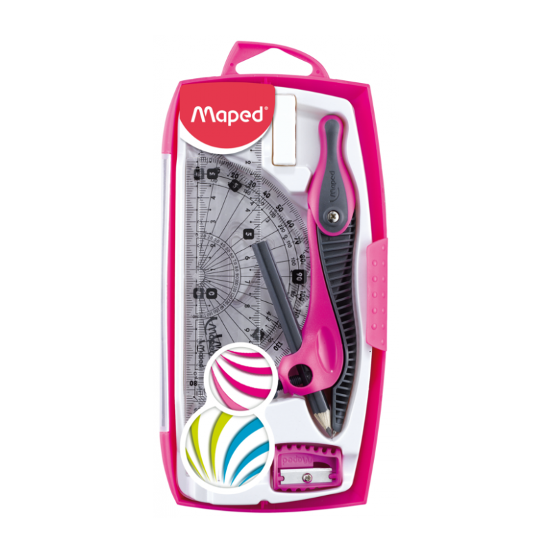 Kit compas à canon+TC+gomme+règle+equerre+rapporteur (8 pces)Maped
