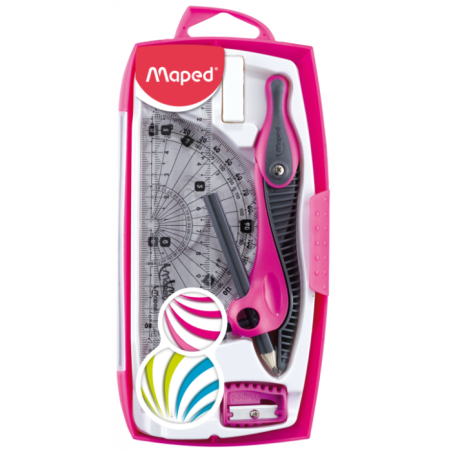 Kit compas à canon+TC+gomme+règle+equerre+rapporteur (8 pces)Maped
