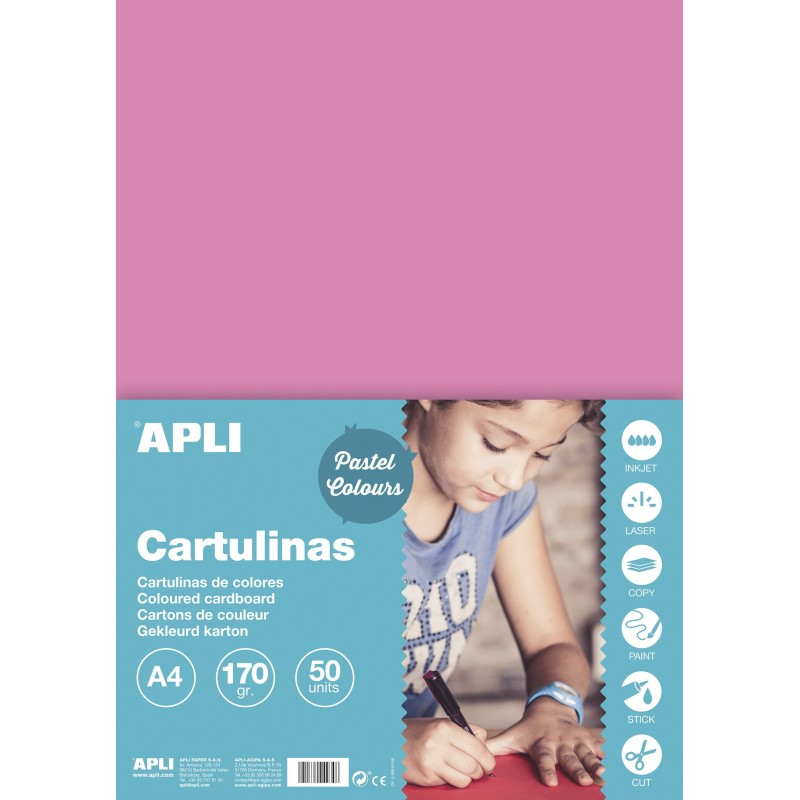 Carton 180g A4 rose sach.50flles APLI KIDS