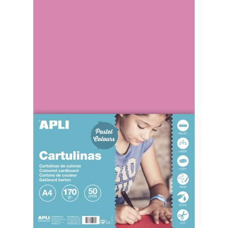 Carton 180g A4 rose sach.50flles APLI KIDS