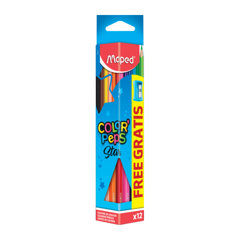 Crayon de couleur 18cm et 12cl Peps carton triangle +TC MAPED