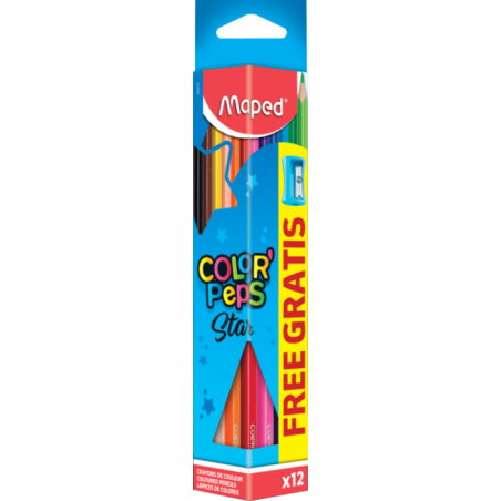 Crayon de couleur 18cm et 12cl Peps carton triangle +TC MAPED