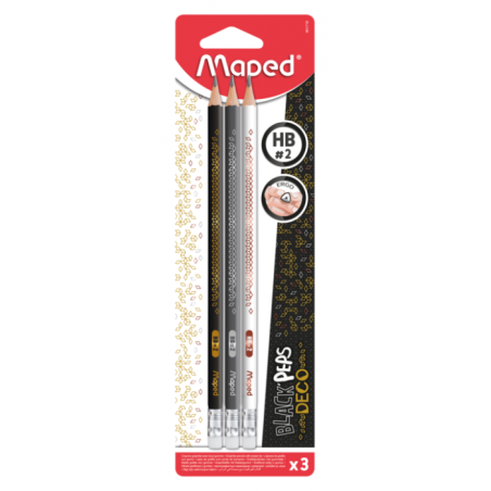 Crayon graphite blackpeps DECO HB avec gomme blister de 3 Maped