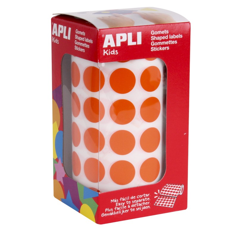 Gommettes rond orange 15 mm roul APLI KIDS