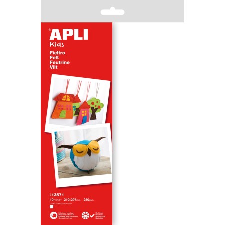 Feutrine A4 sach.10flles blanc APLI KIDS