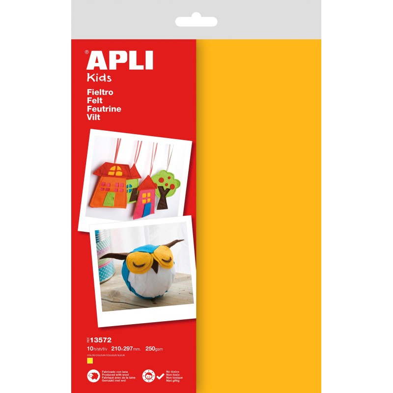 Feutrine A4 sach.10flles jaune APLI KIDS