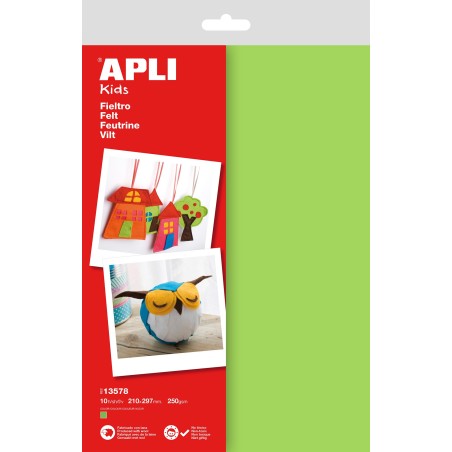 Feutrine A4 sach.10flles vert APLI KIDS