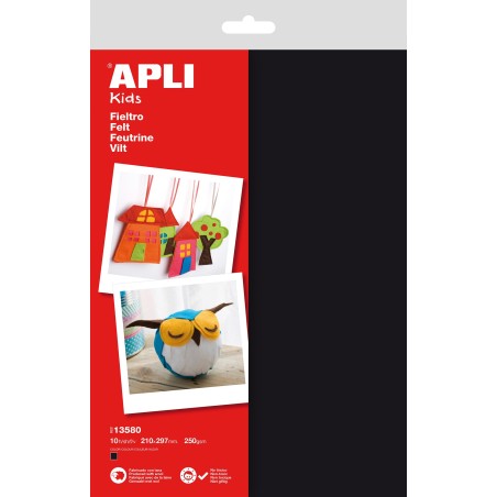Feutrine A4 sach.10flles noir APLI KIDS