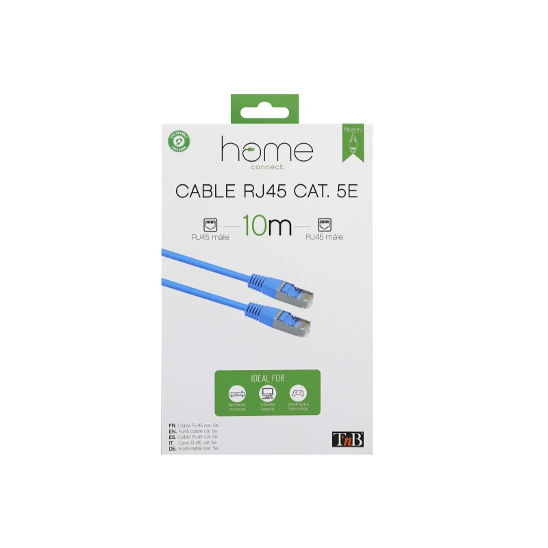 Câble RJ45 M/M STP 10m cat. 5E droit blindé bleu TnB