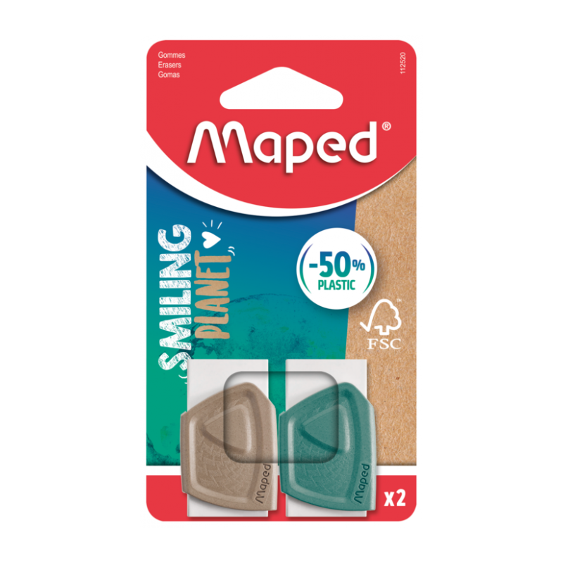 Gomme precision fourreau WOOD blist de 2 fsc SMILING PLANET Maped