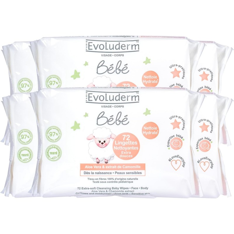 Lingettes bébé 72 pcs EVOLUDERM