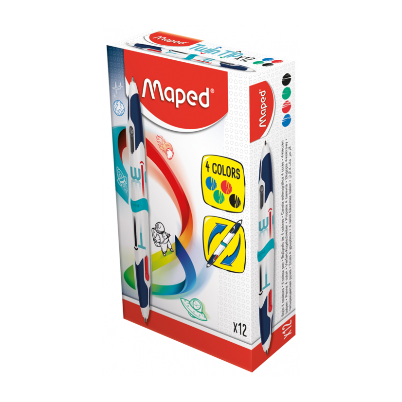 Stylo à bille pointe moyenne 4 couleurs Maped