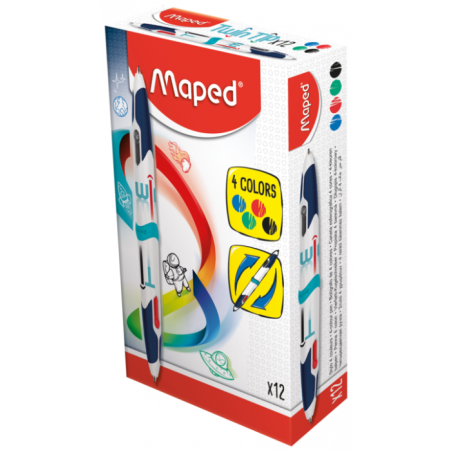 Stylo à bille pointe moyenne 4 couleurs Maped