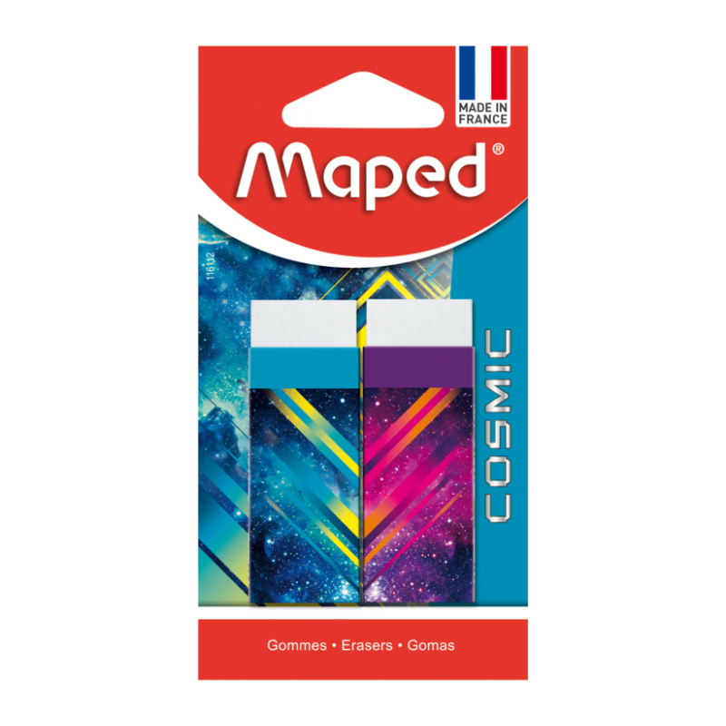 Gomme blanche avec foureau COSMIC Teen blister de 2 Maped