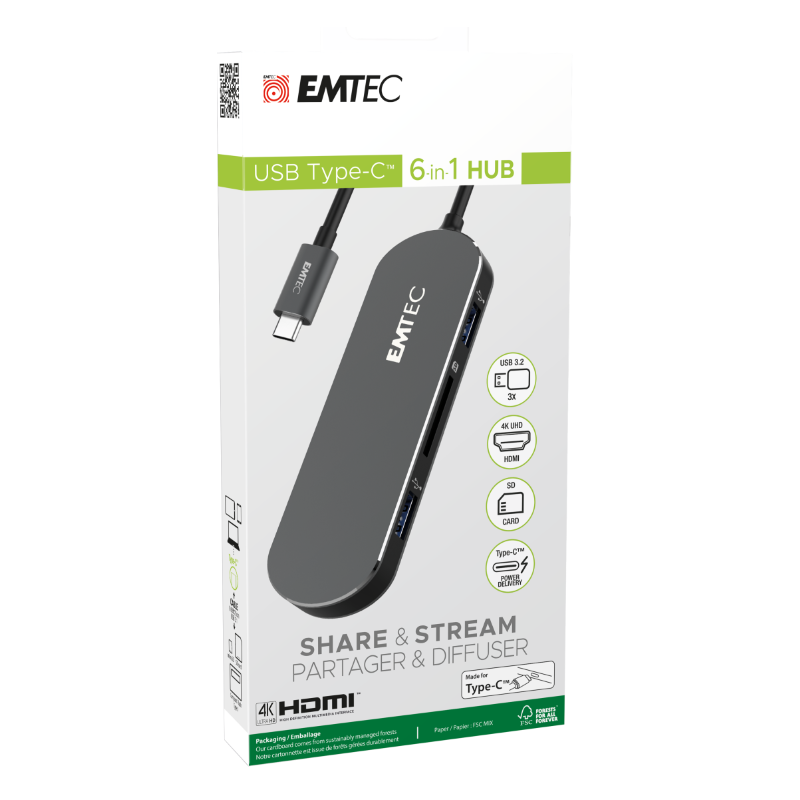 Hub 6-in-1 Multimedia Type-C T650C EMTEC