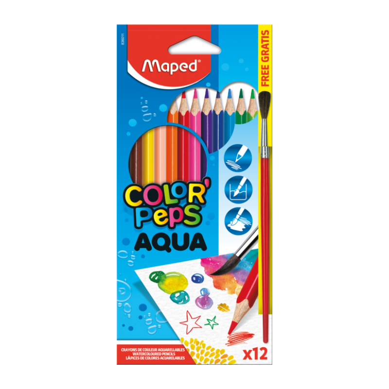 Aquarelles Color'Peps 12 couleurs + pinceau Maped