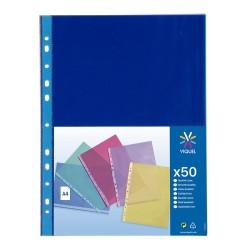 Pochette plast perforées A4 pqt de 50 bord renforcé 50 lisse Viquel
