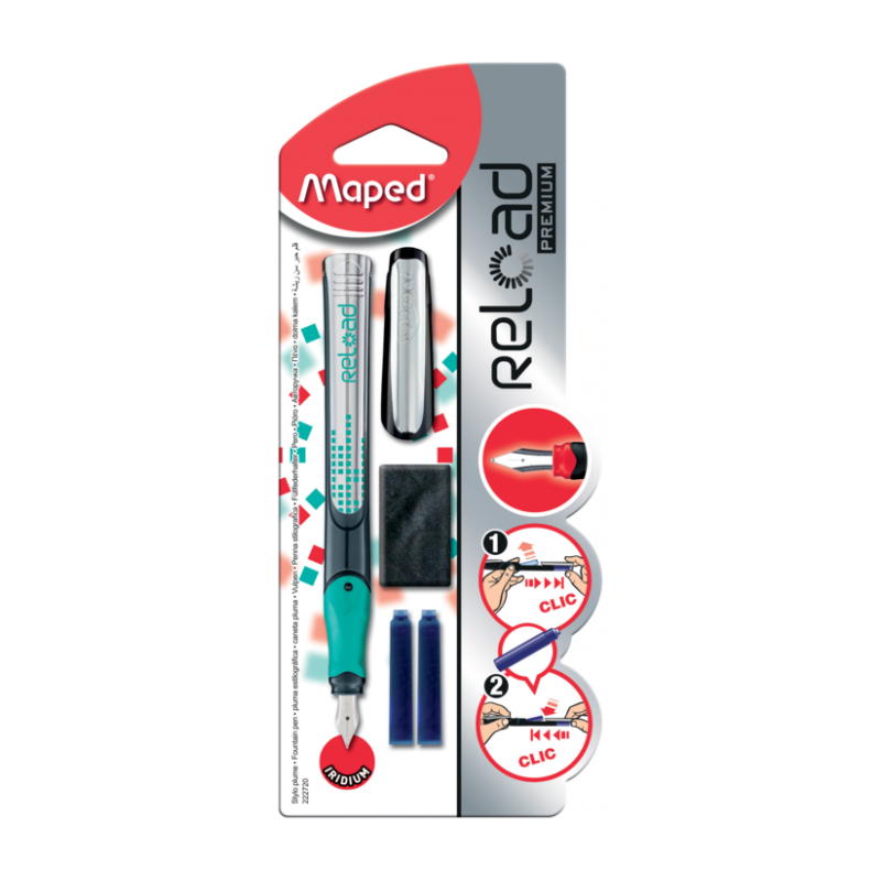 Stylo à plume reload Premium Teens medium1+3 cartouches s blister Maped