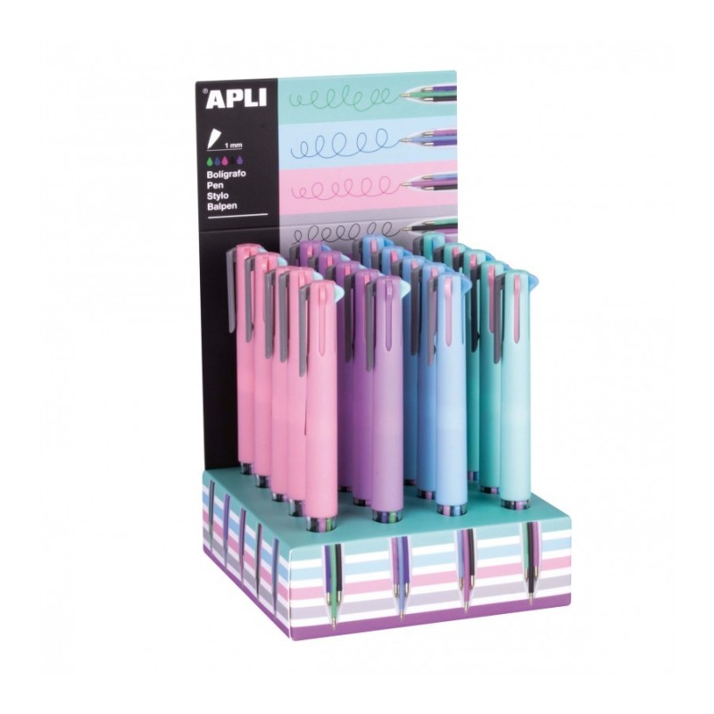 Stylo bille rétractable pte 1mm 5 couleurs Nordik Ass APLI