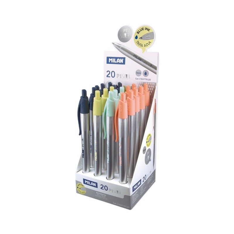 Stylo à bille rétractable P1 Silver bleu Milan