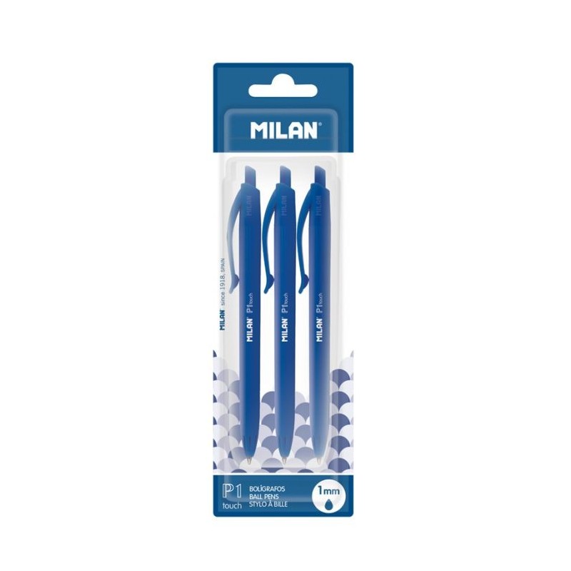 Stylo à bille rétractable  P1 touch blister de 3 Bleu MILAN